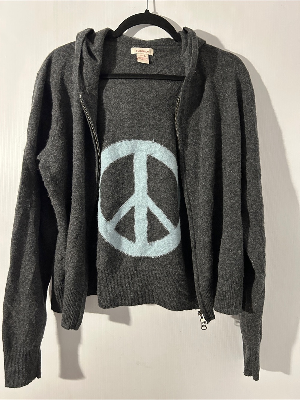 Sundance Lambswool full zip hooded sweater cardigan